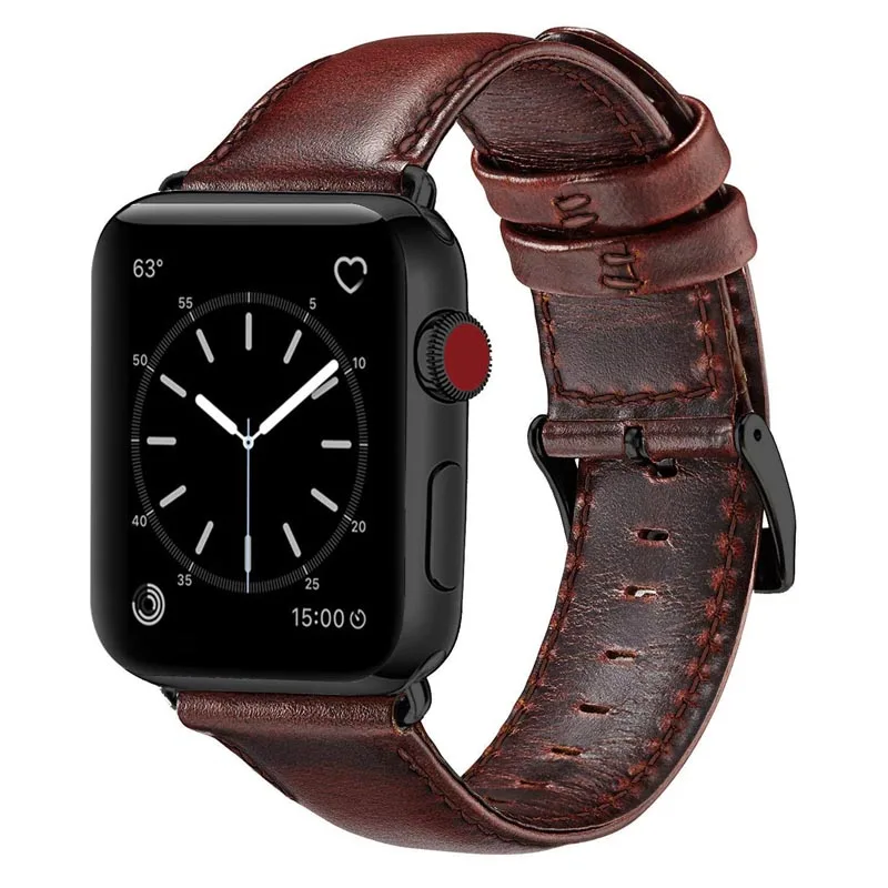 Black Bracelet Fashion Men Red Brown Genuine Leather Strap For Apple Watch  Band 42 Mm 44 Mm - Buy Genuine Leather Strap,Brown Leather Strap,Watch Band  44 Mm Product on Alibaba.com