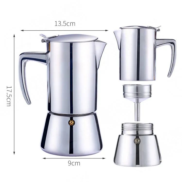 2 Cup,Fullbody Stovetop Espresso Coffee Italian Induction Maker Percolater with 100 Pieces Paper Filters Bestine Stainless Steel Moka Pot