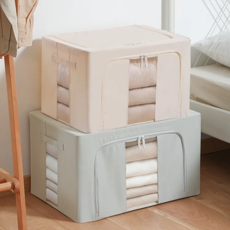Canvas Carrying Handles Stackable Metal Frame clothes blanket Storage Boxes