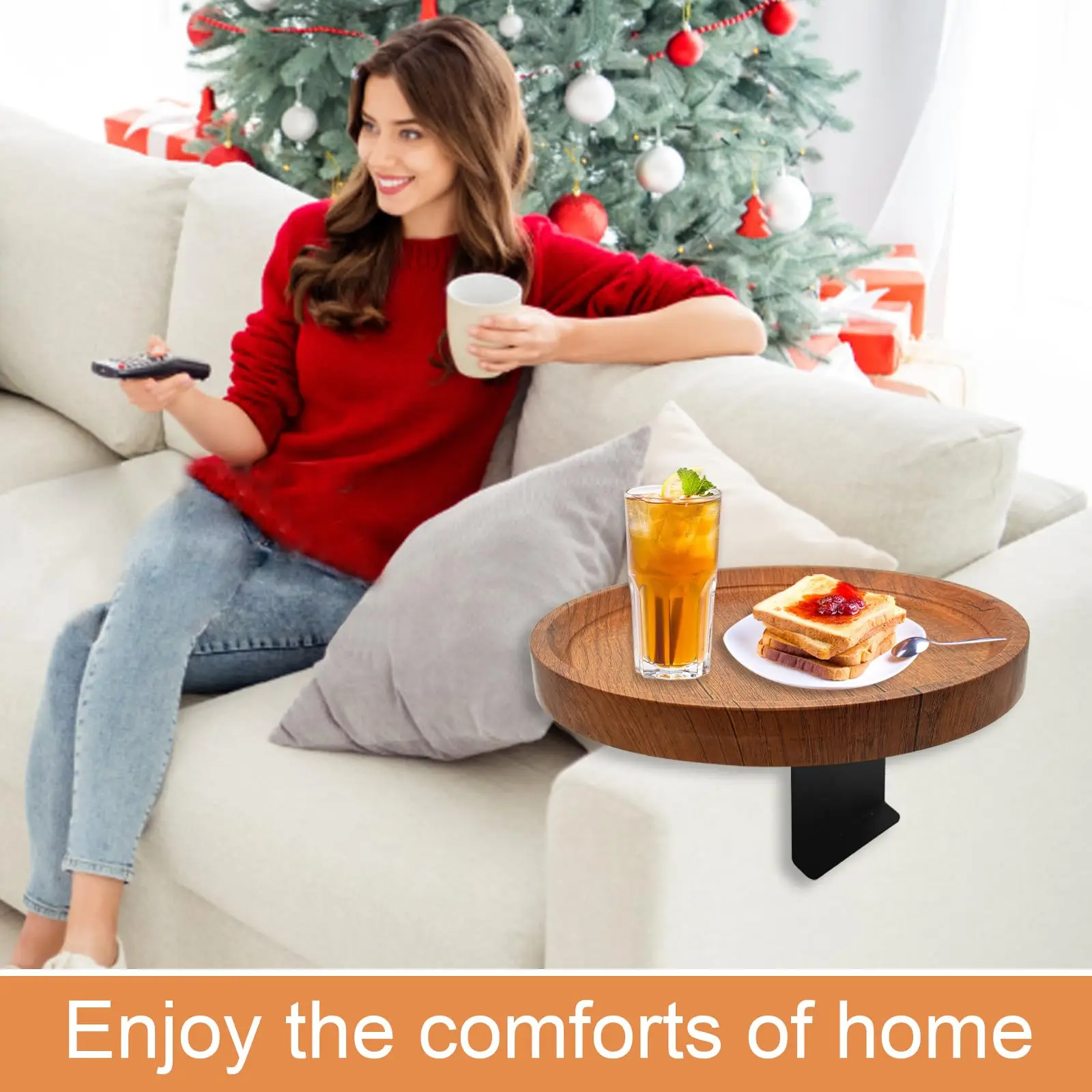 product custom foldable bamboo sofa armrest tray anti slip serving tray for food storage and table use-6
