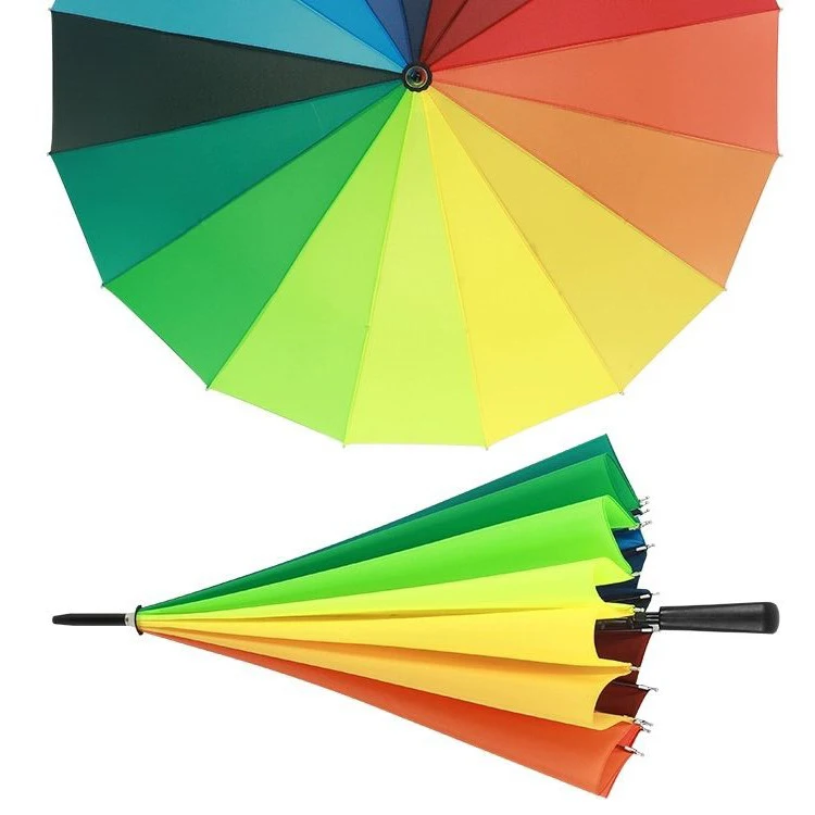 WHY429 Windproof Straight Umbrella Long-handle Rainbow Umbrella Car Luxury Large Parasol 16K Umbrella