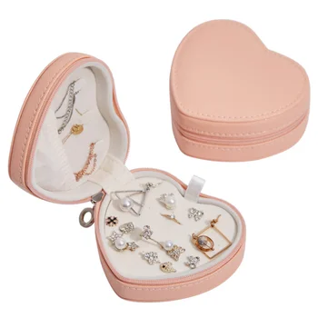 Custom pu heart shape jewellery box travel gift kids jewelry box rings earrings pedant jewelry box