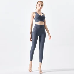 Manufacturer Wholesale U-Shaped Neckline High Waist Cross Beauty Back 2 Piece Seamless Yoga Set Women