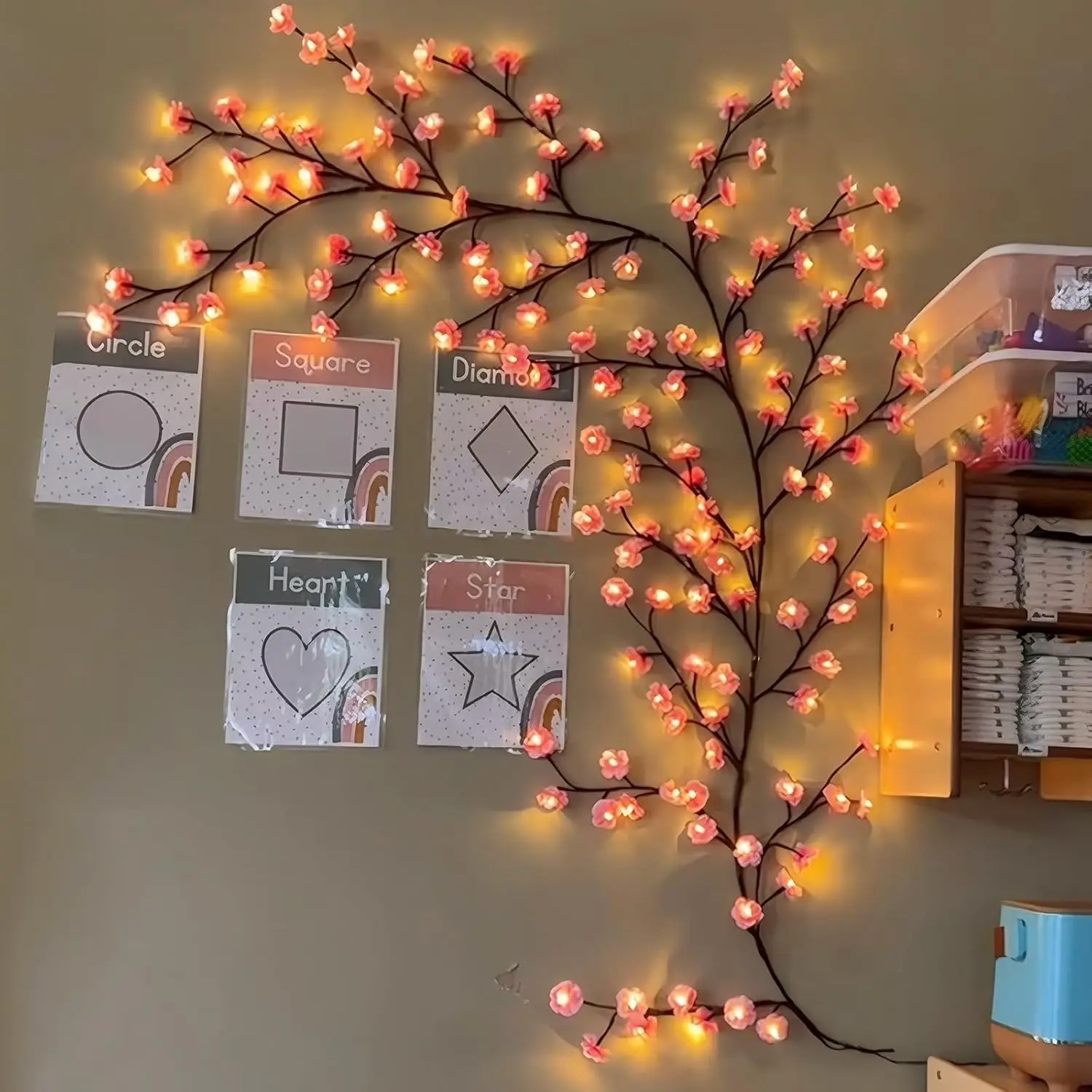 Tsinye Cherry LED Tree Branch Lights for Wall Cherry Blossom Willow Vine Twig Decor Garland Christmas Decorations for Home Wall