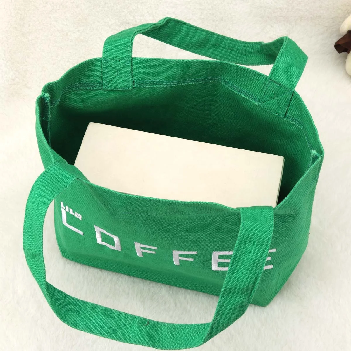 Natural Recyclable Square Bottom Canvas Handle Coffee Lunch Bag Promotion Custom Logo Printed Cotton Tote Shopping Bag