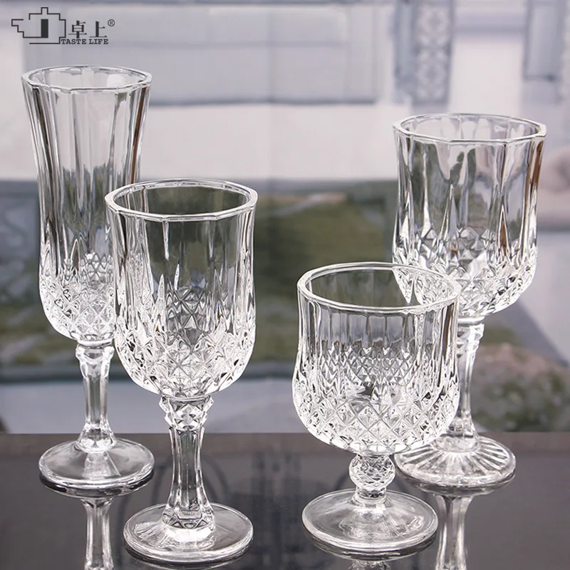 2023 hot sell wholesale cups short stem champagne goblets crystal vintage embossed goblet wine goblet glass