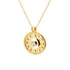 Necklace S925 Sterling Silver Bohemia Hippie Moon Medallion Diamond Gold Plated Necklace