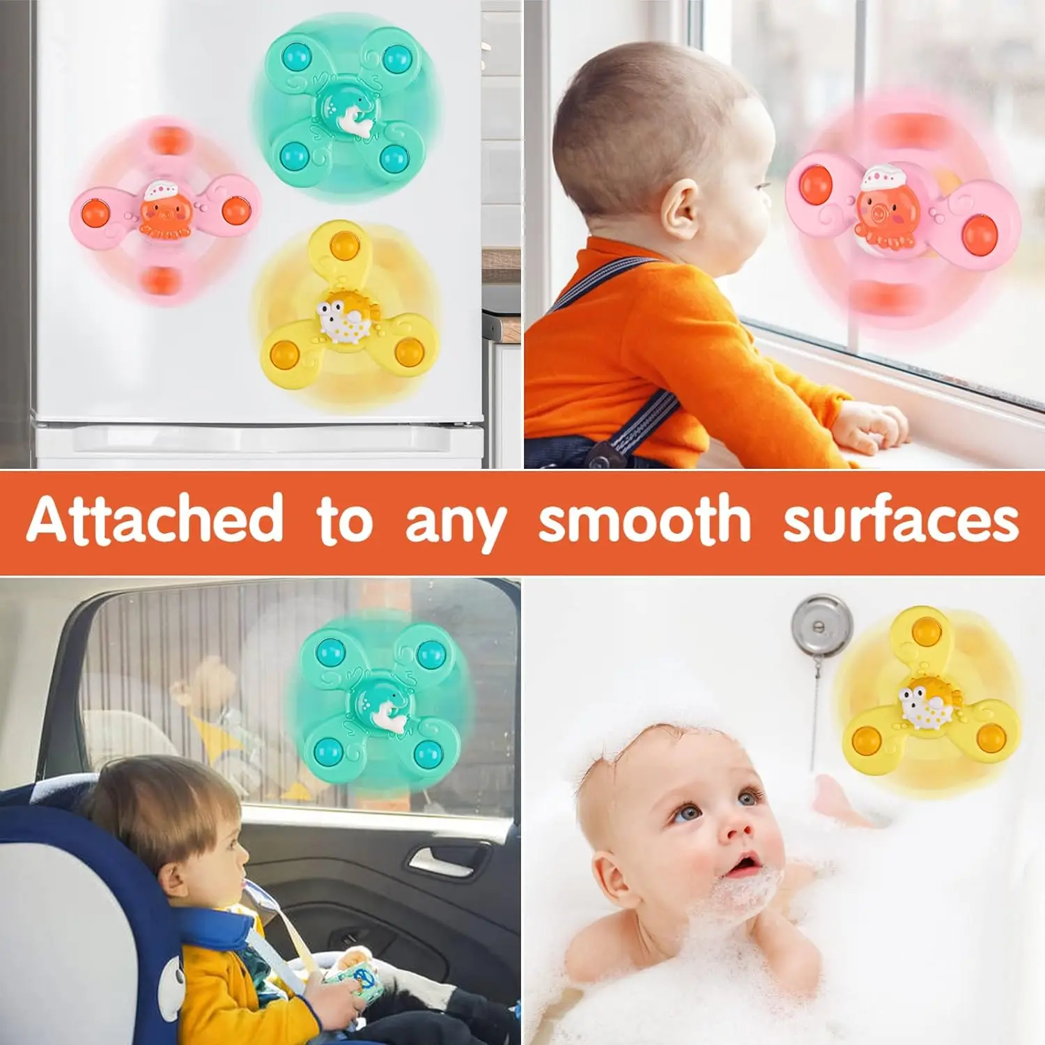 EPT Hot Selling 3pcs Baby Fidget Suction Cup Spinner Toys for 1 2 Year Old Boy