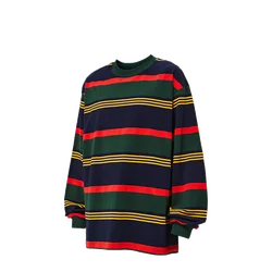 INFLATION Stripe Black Patwork Colorblock Long Sleeve Tshirt Men Unisex Oversize Tshirt Blank Drop Shoulder T-shirts Knitted