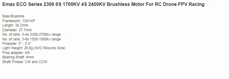 FPV motors 2306 3-6S 1700KV/1900KV/2400KV Brushless Motor For RC Drone FPV Racing supplier