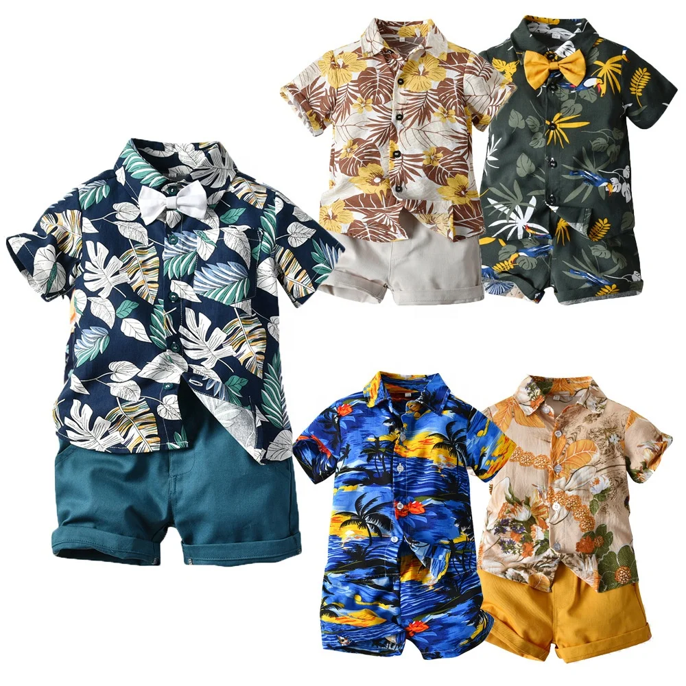 WOBIG Toddler Baby Boys Hawaiian Shorts Outfit Infant Printed Shirt Top+Shorts 2Pcs Summer Casual Clothes Set