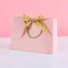 Gift Custom Logo Printing Luxury Small Pink White Fashion Shopping Retail Gift Paper Bags With Ribbon Handle