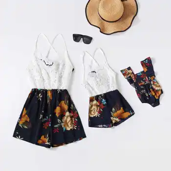 Summer Fashion Mother Daughters Matching Clothing Sets Mommy And Me One piece Jumpsuit