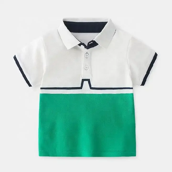 Boys Short Sleeve Polo Shirt, Button Closure, Knit Stretch Stripe T-Shirts for Kids and Teens 2-12 Years