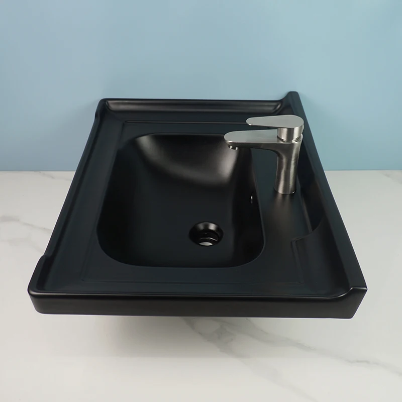 Tarpul Hot Selling Modern Hotel Ceramic Bathroom Vanity Cabinet Rectangular Mat Black Sink Basin Overflow Basin Overflow factory