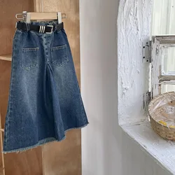 Children's Autumn New pure Wide Leg denim jeans Girls' Design loose jean