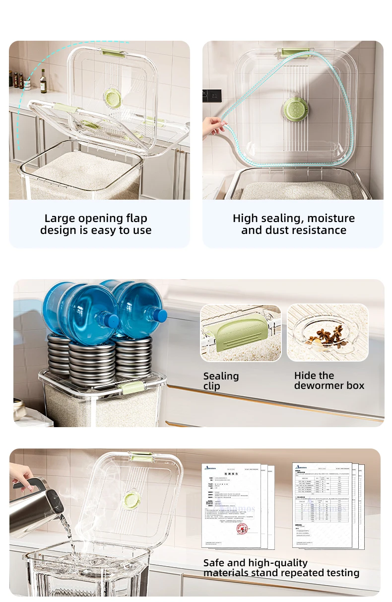 Wannuo 50L Large Capacity Rice Box Moisture-proof Insect-proof Grain Container Flexible Kitchen Rice Box with Wheels supplier