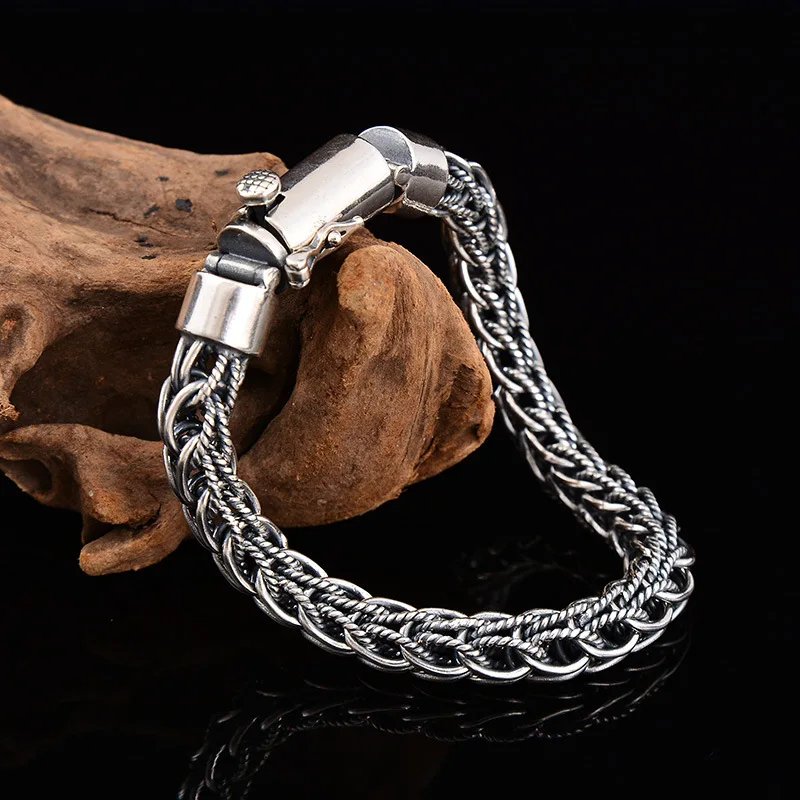 Luxury Brand Solid 925 Sterling Silver 8mm Wire Wrap Bracelet Jewelry For Men