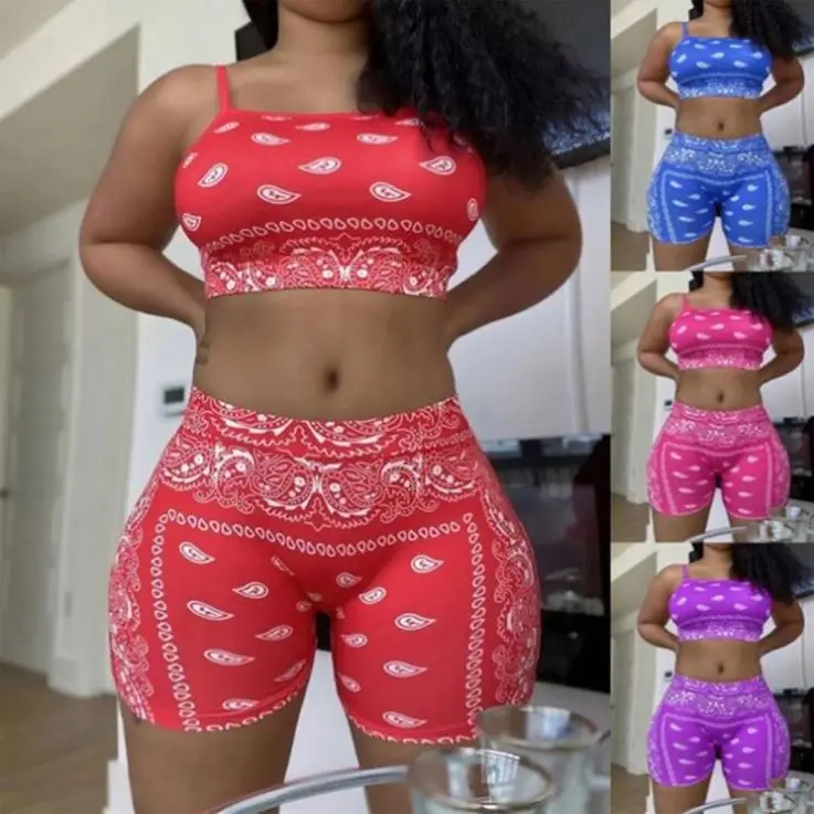 2022 Graphic Bandana 2 Piece Tracksuit Set Women Printed Casual Sport Cute Sexy Club Outfits For Women Matching Sets Top Sets