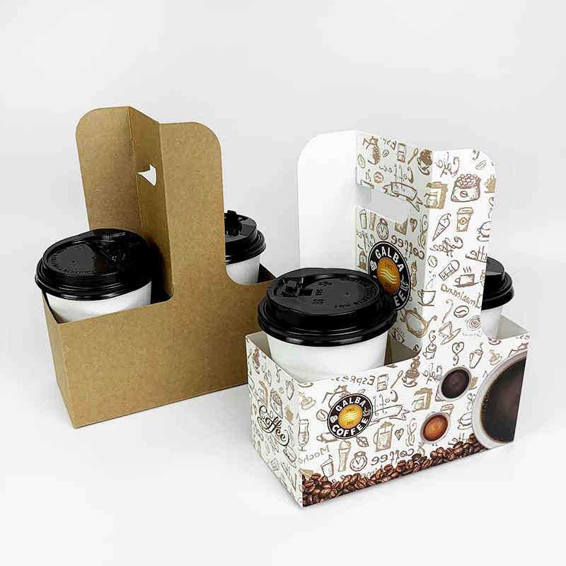Wholesale paper cup carrier customized logo foldable cardboard 1/2/4 compartments disposable coffee tea paper cup holder