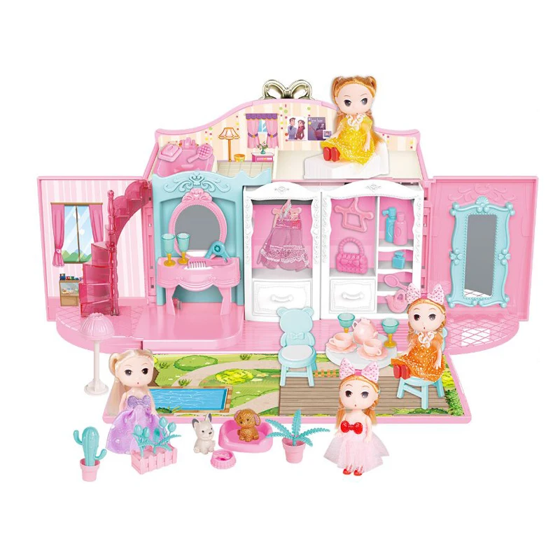 Hand box dress model set baby girl toys doll with diy miniature doll house