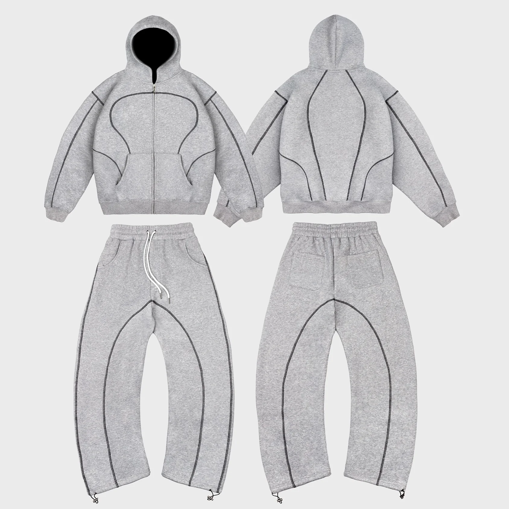 product custom sweatpants and hoodie set design oversized printing zip up hoodie 500gsm streetwear heavyweight 100 cotton for man-2