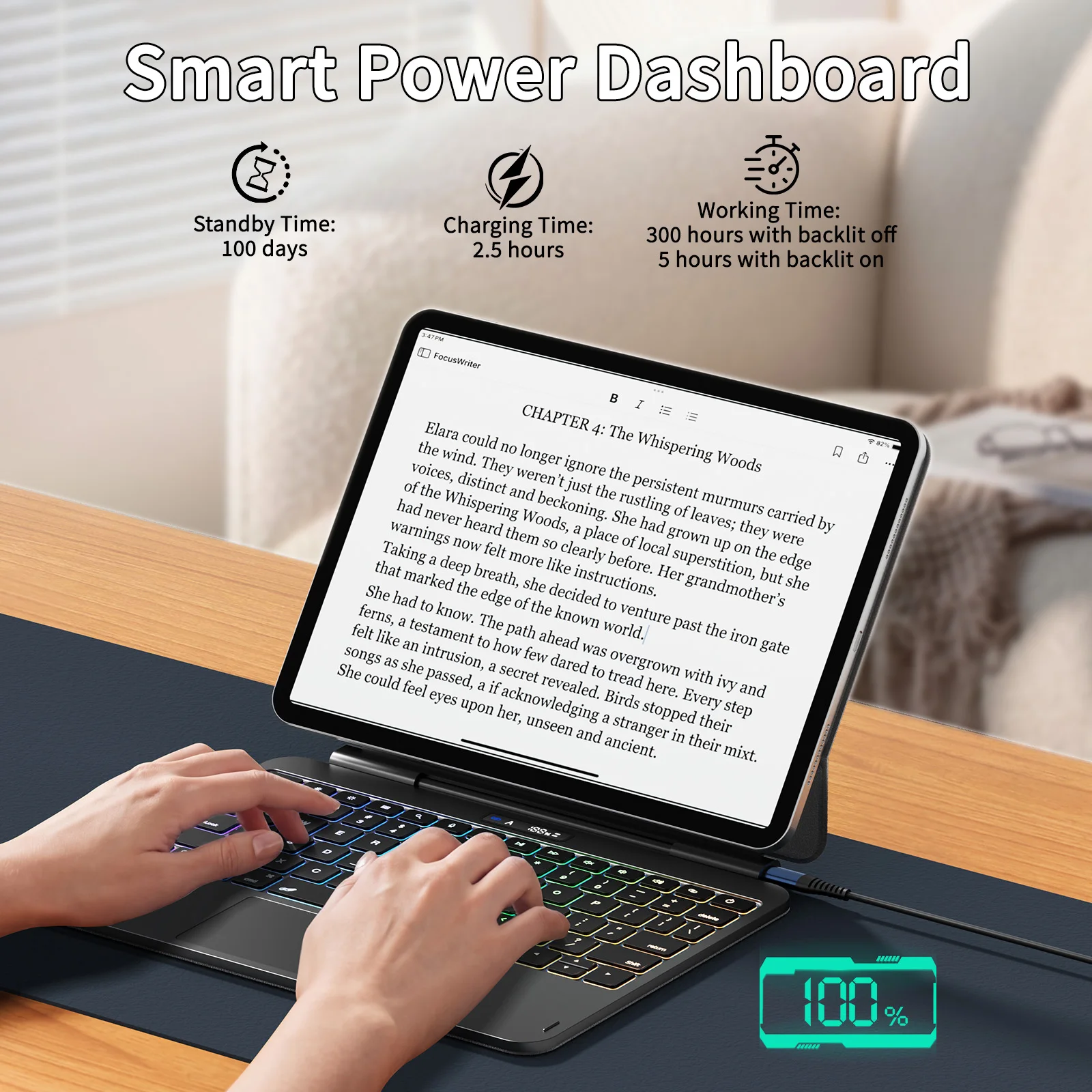 product laudtec for ipad pro 11 inch m5 2025 wireless keyboard case with 7 rgb backlight touchpad adjustable stand ultra thin black-6