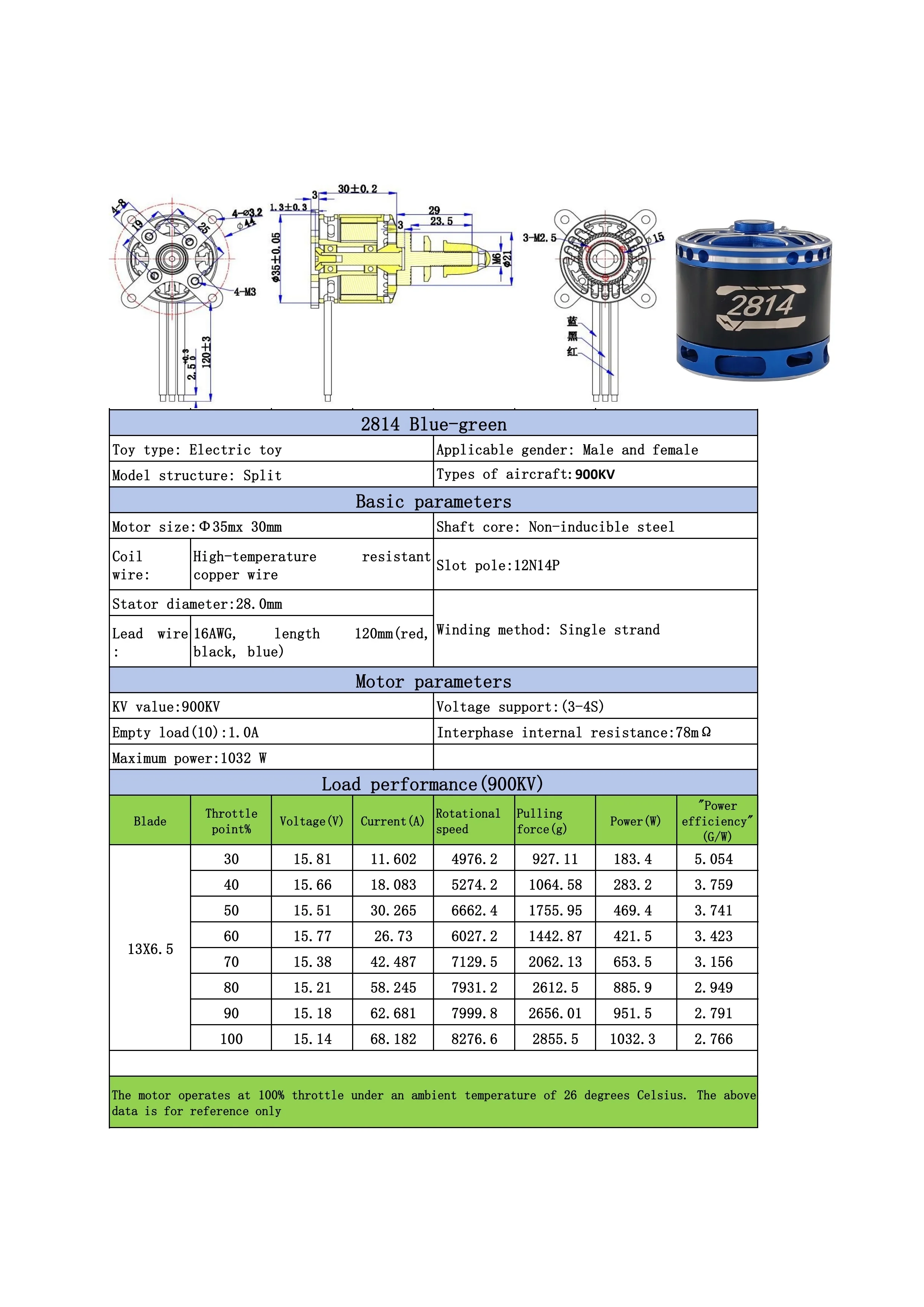 External Rotor Brushless Motor, HAOHENG, 2814, 12-16V, 1032W - detail 2