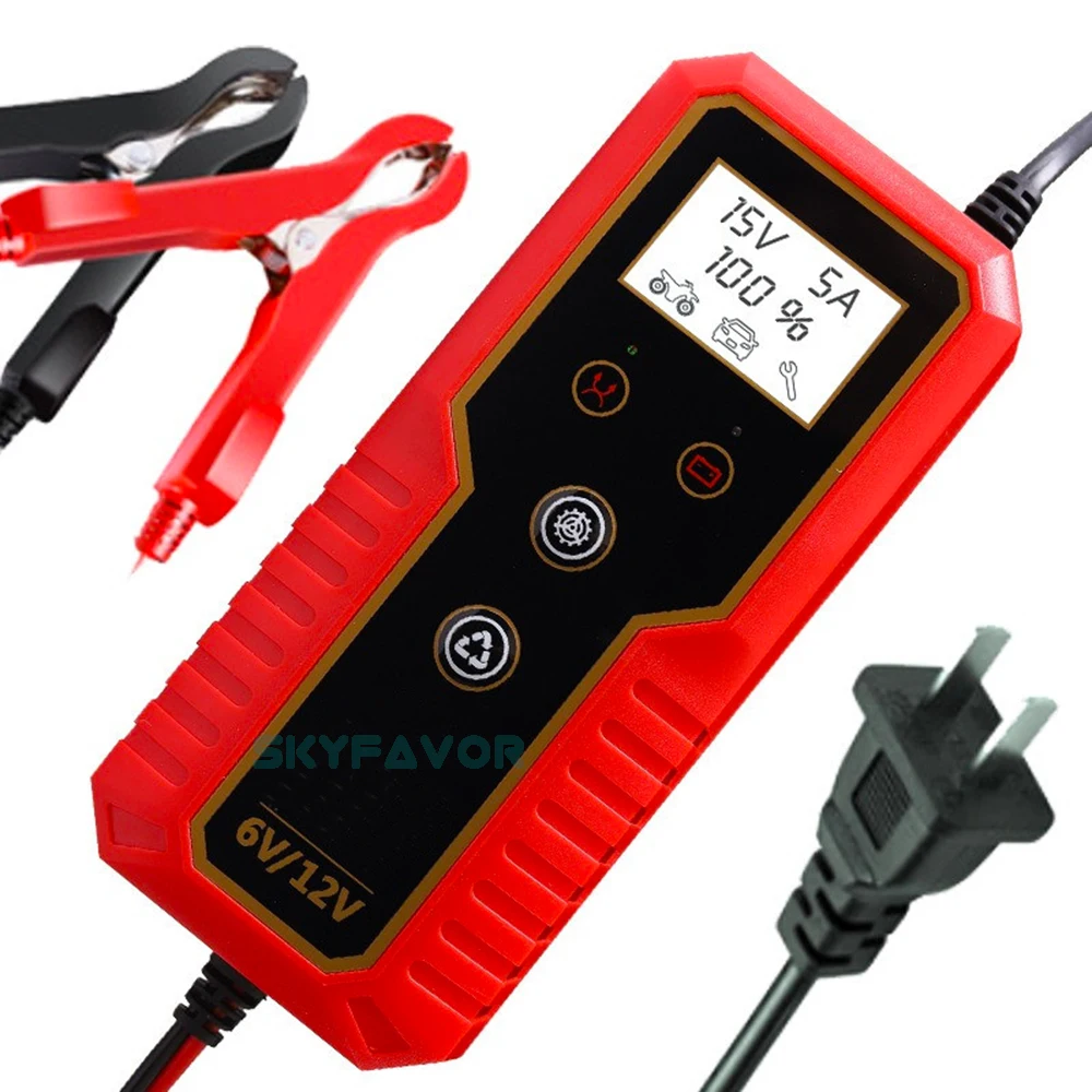 Factory motorcycle car battery charger 6V 12V 8A Universal Automatic pulse Repair lead acid battery charger with lcd display