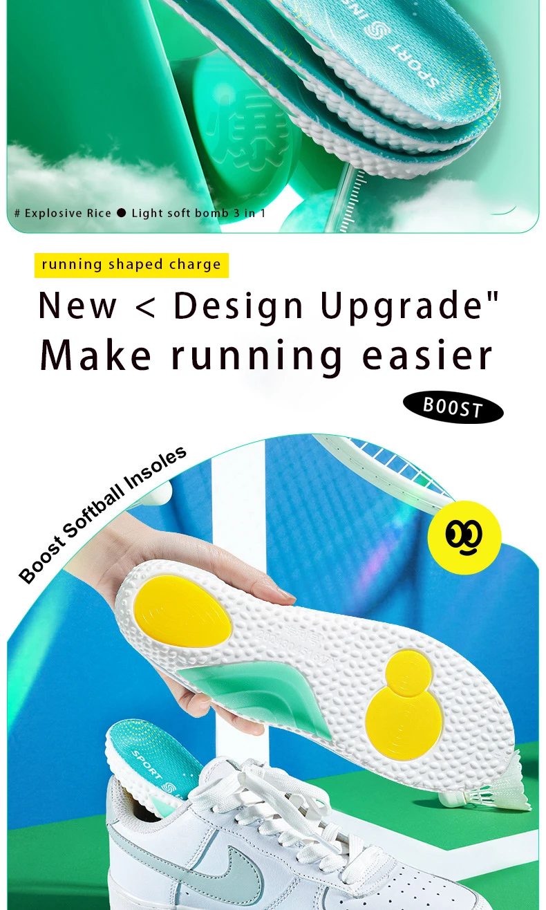 Perfect Hardness PU Sport Insole Popcorn Gel Soft Elastic Air Cushion Shockproof Breathable Arch Support Soft Light Shoe Inserts Perfect Hardness PU Sport Insole Popcorn Gel Soft Elastic Air Cushion Shockproof Breathable Arch Support Soft Light Shoe Inserts