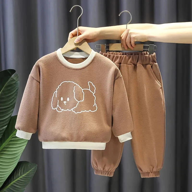 Autumn boys' lapel sweater long-sleeved suit 2-8 years old casual trousers two-piece set