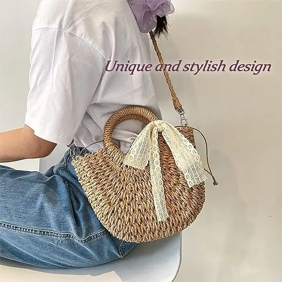 Woven Bag Straw Purse For Girls Summer Beach Crossbody Handbags