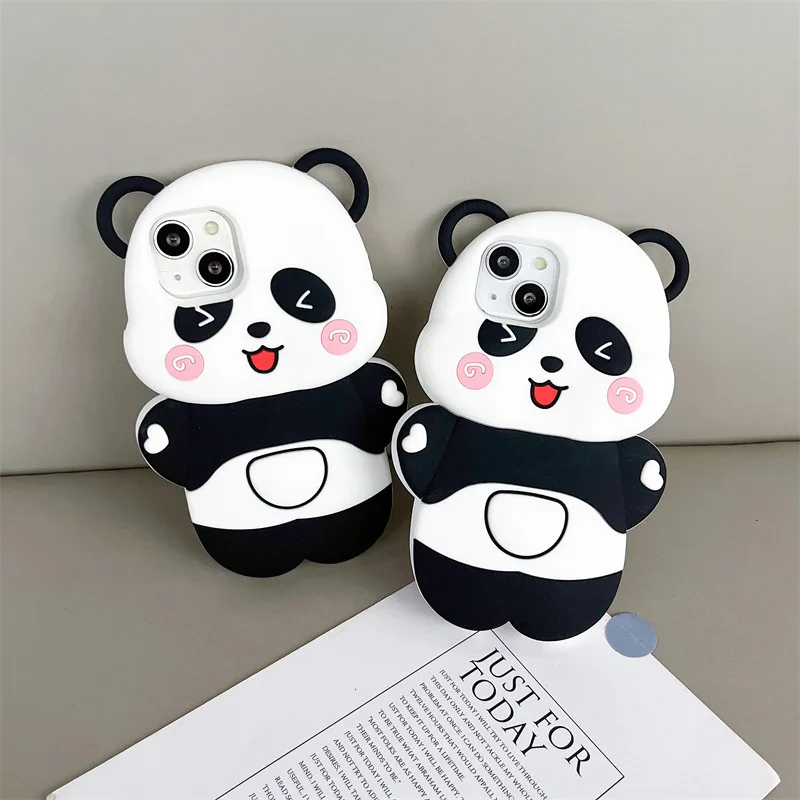 Shockproof Rubber Cover Silicone Panda Cartoon Hugging Cat Girl Cute Phone Case for Apple iPhone 15 14 13 12 pro max 11