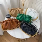 New Bag New Designer Women Metal Chains Pleated PU Leather Ladies Handbags Fancy Cloud Shoulder Bag