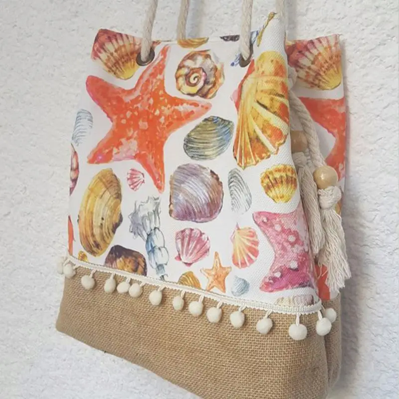 Exquisite eco-friendly canvas stitching jute bag travel beach bag customization logo