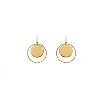 Stainless Steel Gold Plated Simple Drop Earrings Two Tones Circle Medal Round Circle Disc Coin Hoop Earrings