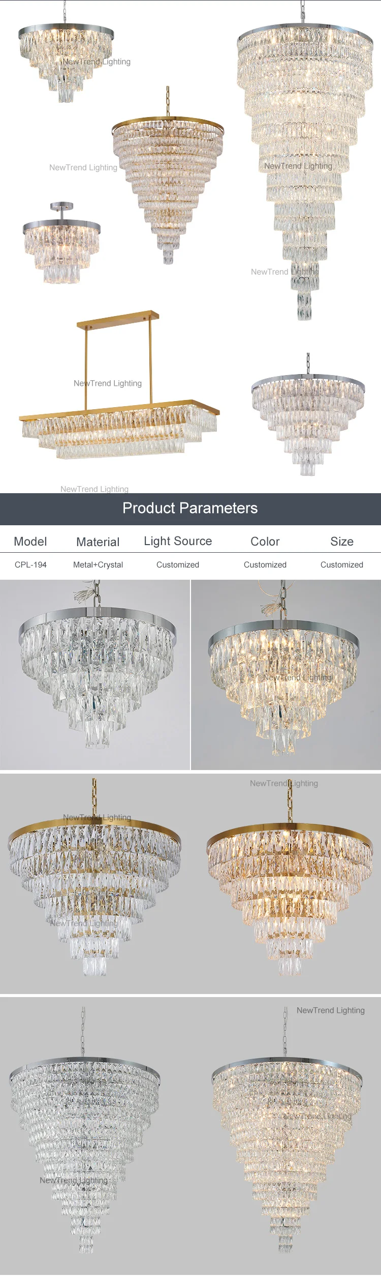 CPL-194 Modern Design Indoor Decoration Hotel Villa Staircase Wedding Crystal Luxury LED Chandelier details