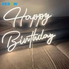 Rebow Drop Shipping Wall Mounted Happy Birthday Custom Led Light Rgb Neon Sign For Home And Bar