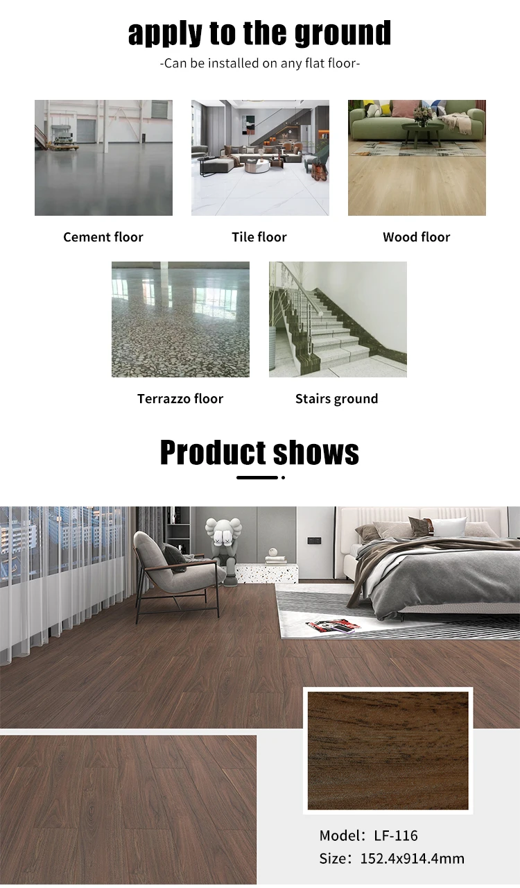 Fireproof Wood Design Vinyl Floor Stickers with 152.4*914.4mm Size for Indoor Use