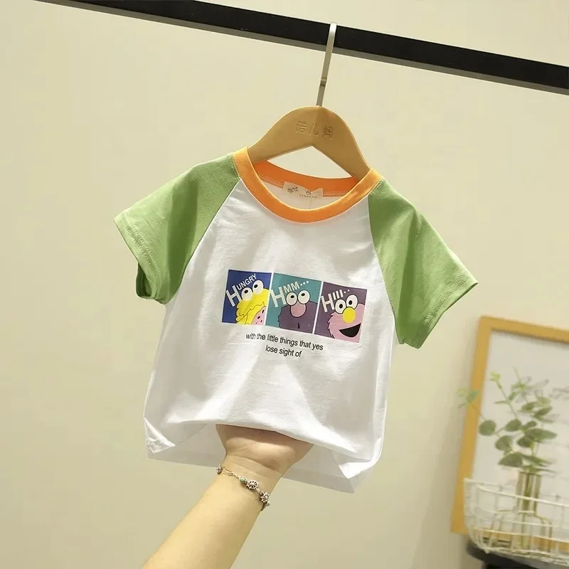 stylish cute cartoon animal contrast color short sleeved top 2019 summer kids clothing printing t-shirt for boy