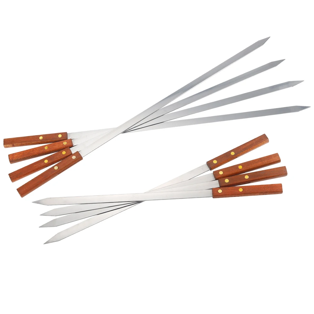 Bbq Barbecue Stainless Steel Kebab Skewers Turkish Flat Skewers With Long Wood Handle Pack Of 5 - 45Cm 23 Bbq Barbecue Stainless Steel Kebab Skewers Turkish Flat Skewers With Long Wood Handle Pack Of 5 - 45Cm