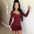 Dress 2021 New Fall Women Clothing Fashion Long Sleeve Square Collar Sexy Low-cut Slim Sheath Dress