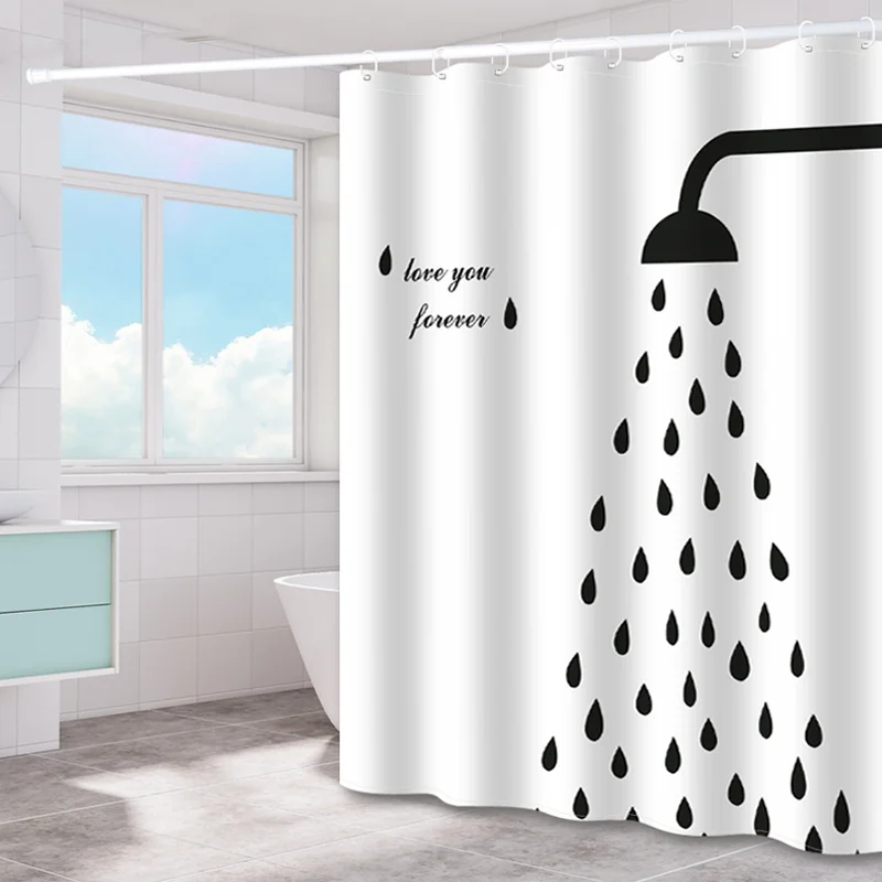 Drops Black Waterproof Bathroom Polyester Shower Curtain Liner Water Resistant 