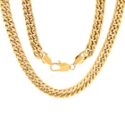 Jewel Jewelry Hip Hop Fashion Jewel Stainless Steel Fashion Jewelry 14K Gold Plated Thick Cuban Chain Necklace For Men