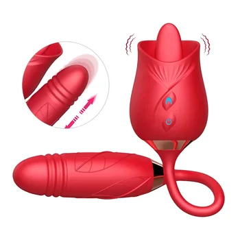 Sex Wholesaler Hot Sale 3 In 1 Rose vibrator Sex Toy Clitoris Stimulator Rose Double-headed tongue licking telescopic vibrator