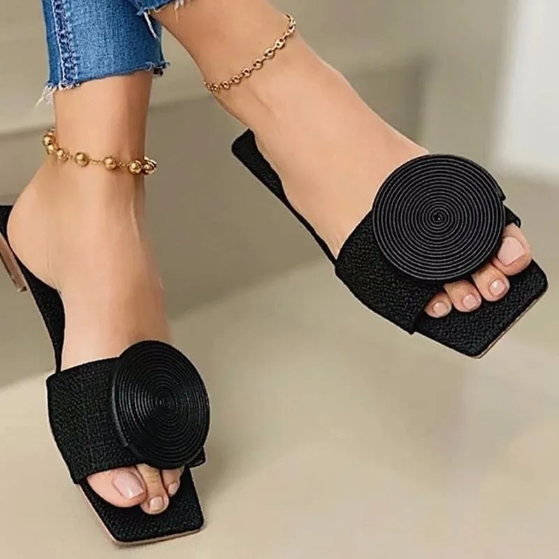 Women Fashion Summer Shoes Slippers Flat Casual Daily Solid Color Outdoor Large Size Round Button Casual Shopping Shoes