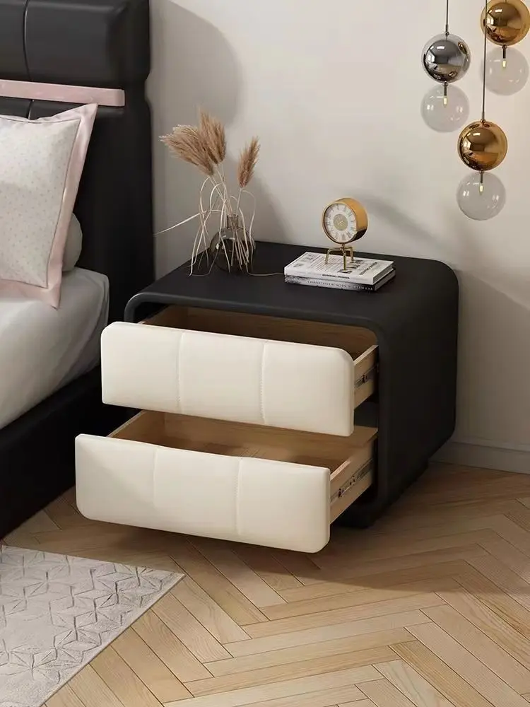 Modern Simple solid wood bedside cabinet soft bag bedside table cream style  bedroom storage cabinet home floor storage cabinet