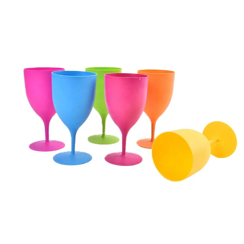 full color Creative Plastic Goblet Drinking Cup Wine Glasses 6 PCS 
