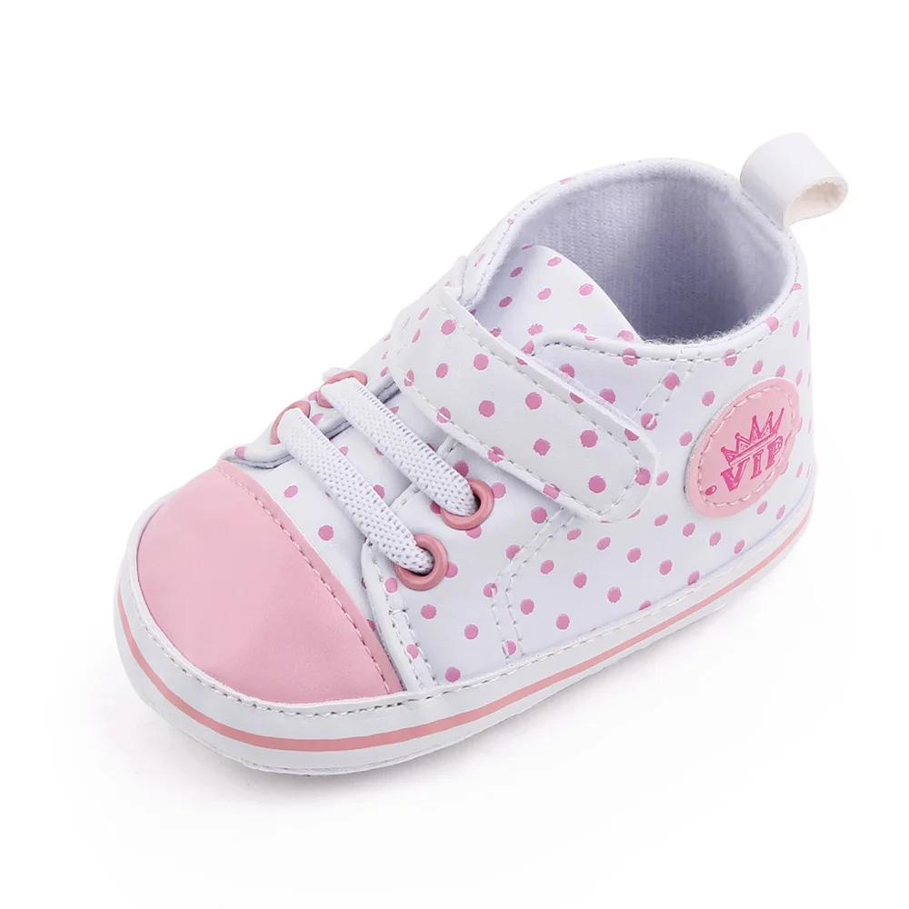 Color Matching High Top Round Polka-dot Soft Sole Non-slip Baby PU Casual Toddler Shoes factory