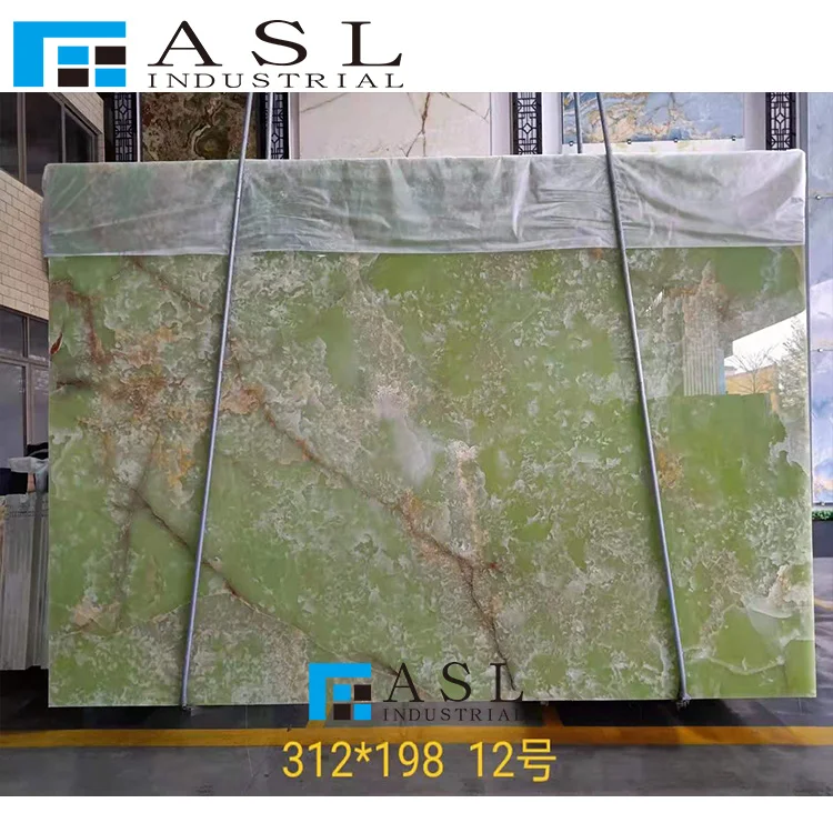Natural stones large transparent green onyx tiles amethyst polish marble slabs wall book match translucent onyx